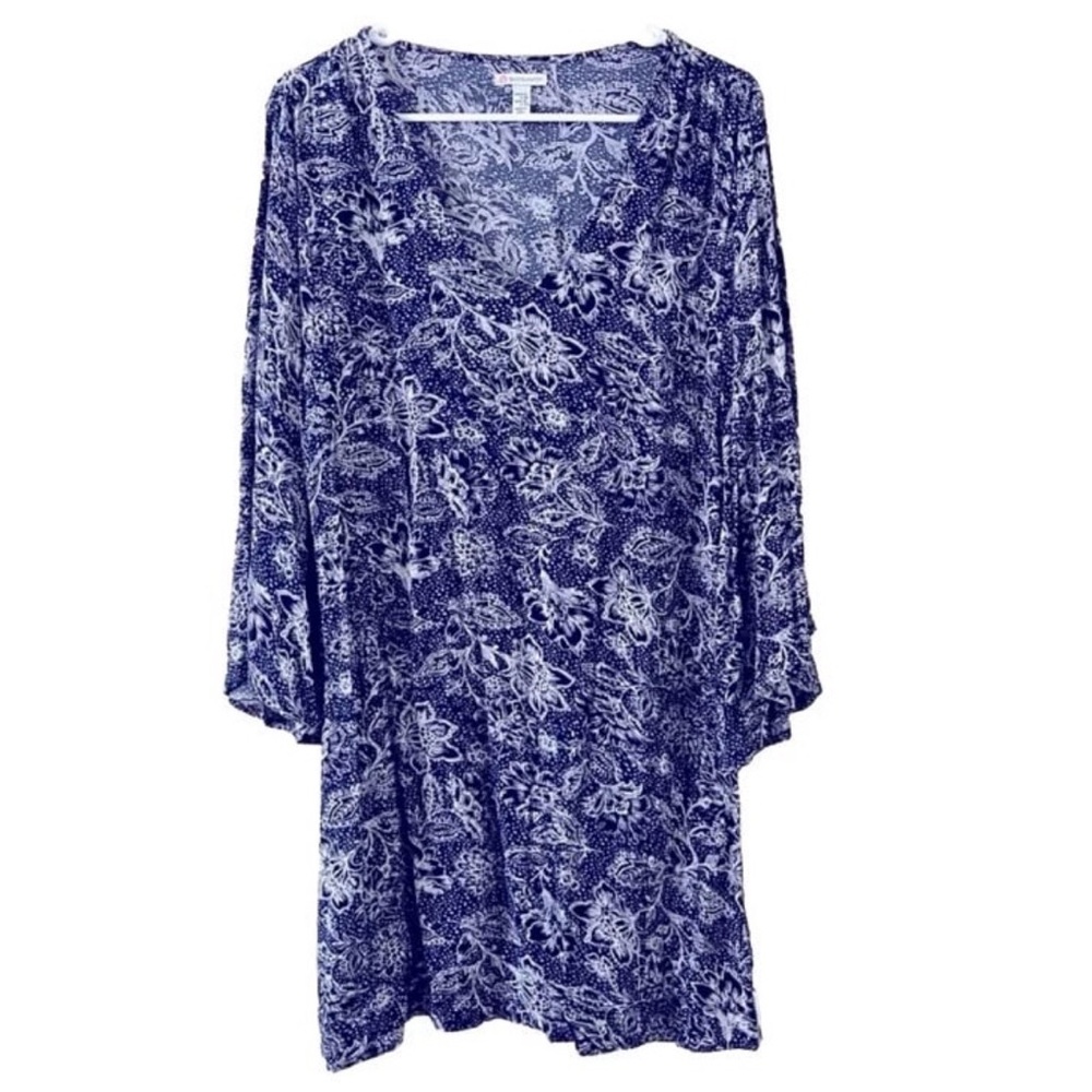 NWT Navy Blue White Floral Print Mini Dress Size S Beachy Coastal A-Line Flowy